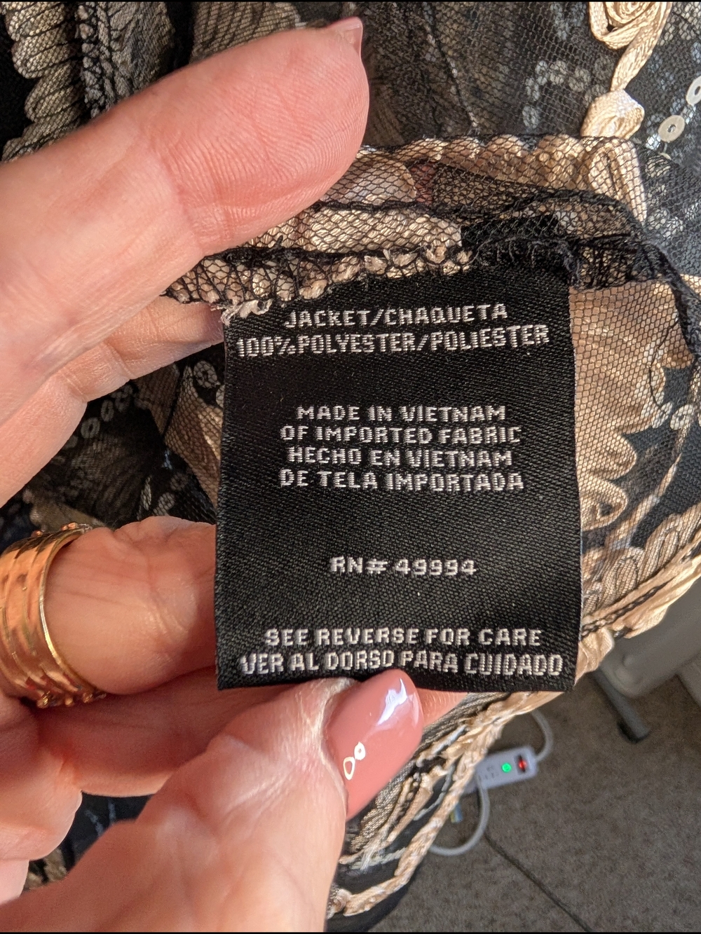R&M Richards Black Sheer Jacket with Champagne Floral Embroidery - Picture 5 of 10